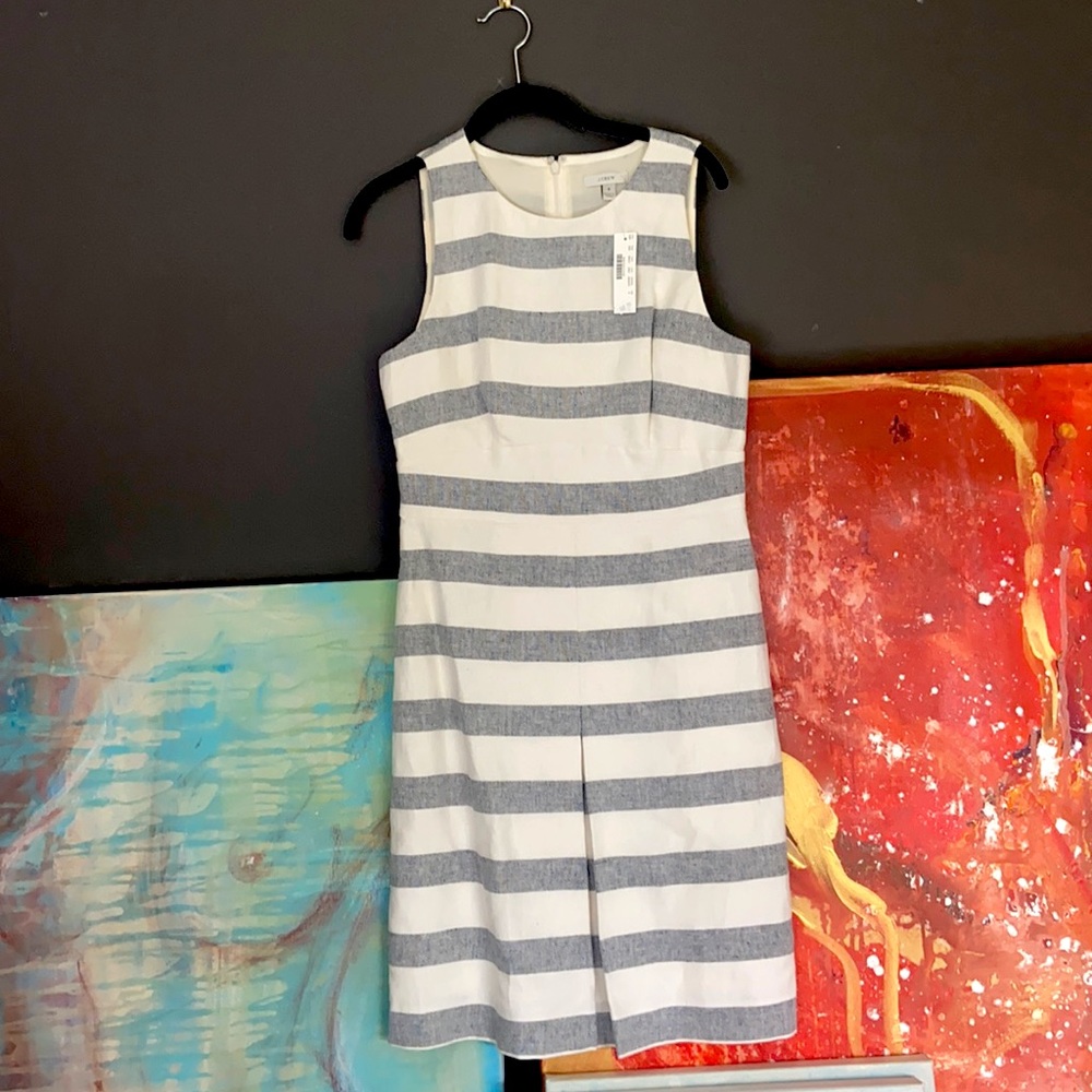 J CREW NWT SIZE 8 STRIPED PLEATED DRESS NAUTICAL